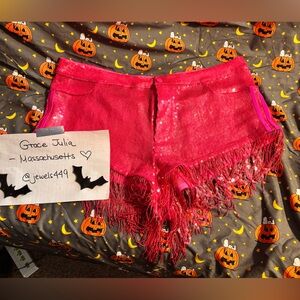 Pink Sequin Fringe Shorts